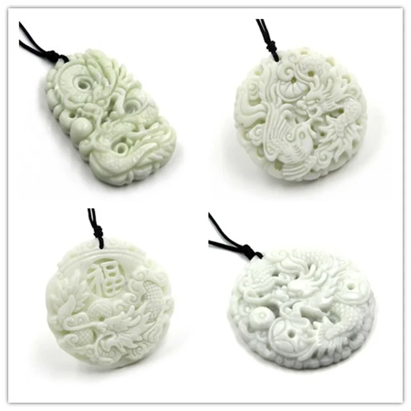 Men Accessories Hand - Natural White jade Dragon Phoenix Pendant