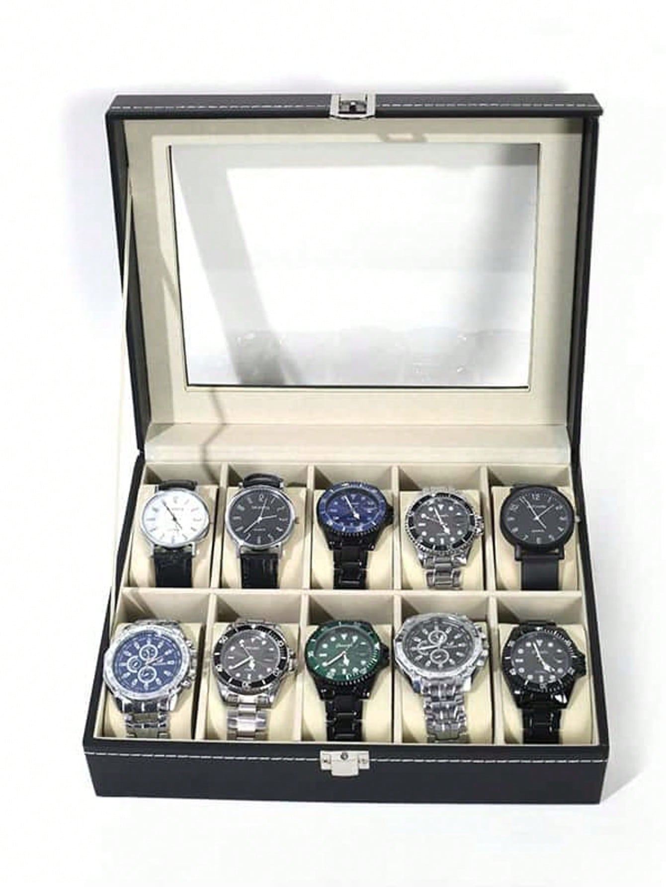 Men Accessories Organiser - Leather Watch Box with Lock, Large