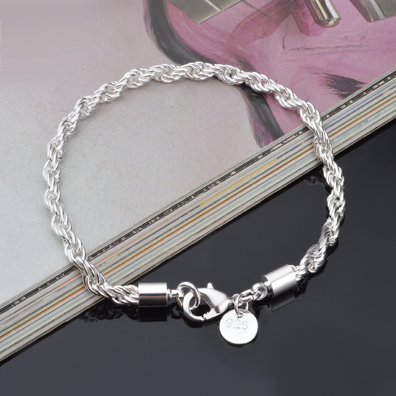Men Accessories Singapore - 4MM Silver Plated Twisted Rope Bracelet