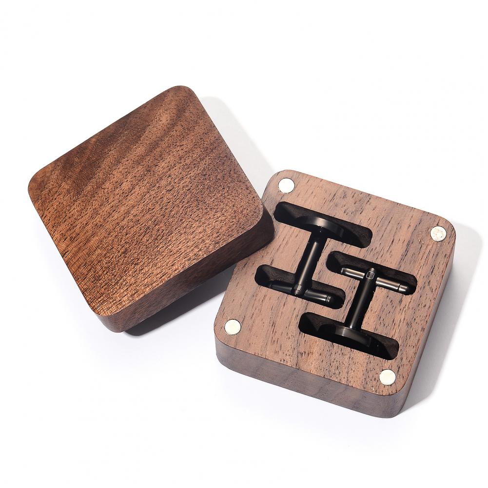 Men Accessories Organiser - Walnut Cufflink Box Solid Wood Magnetic