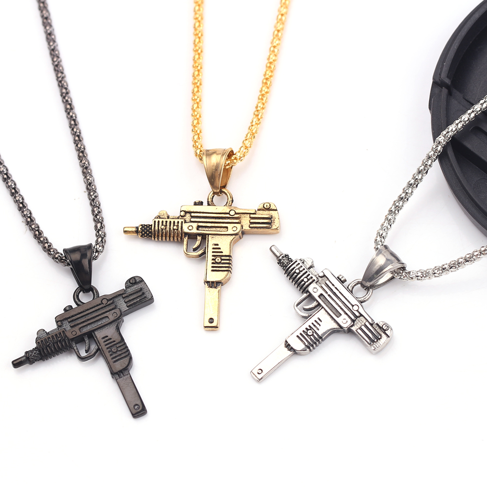 Punk Uzi Pistol Machine Gun Ne - Men Accessories Necklace 评论和价格
