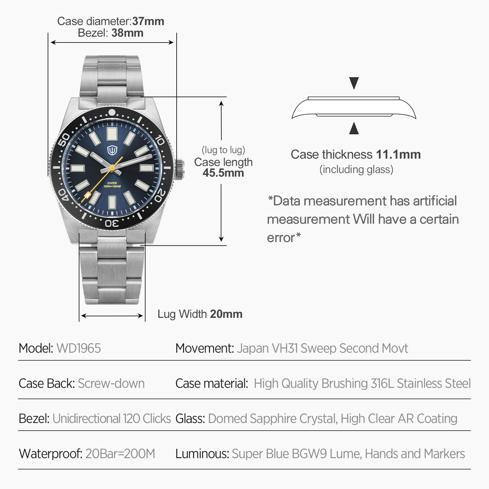 Watchdives 37Mm WD1965 V2 Man  - Young Men'S Accessories 评论和价格