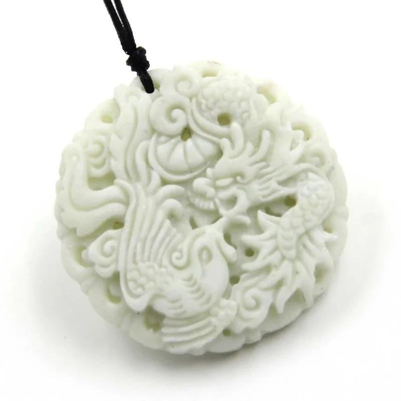 Natural White jade Dragon Phoe - Men Accessories Hand 评论和价格