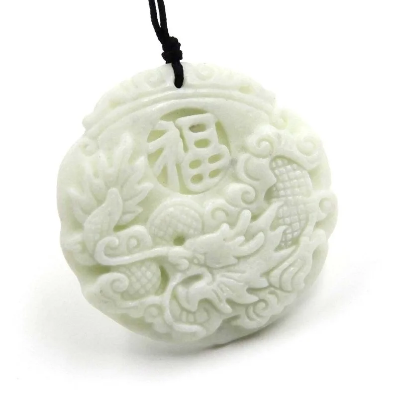 Natural White jade Dragon Phoe - Men Accessories Hand 评论和价格