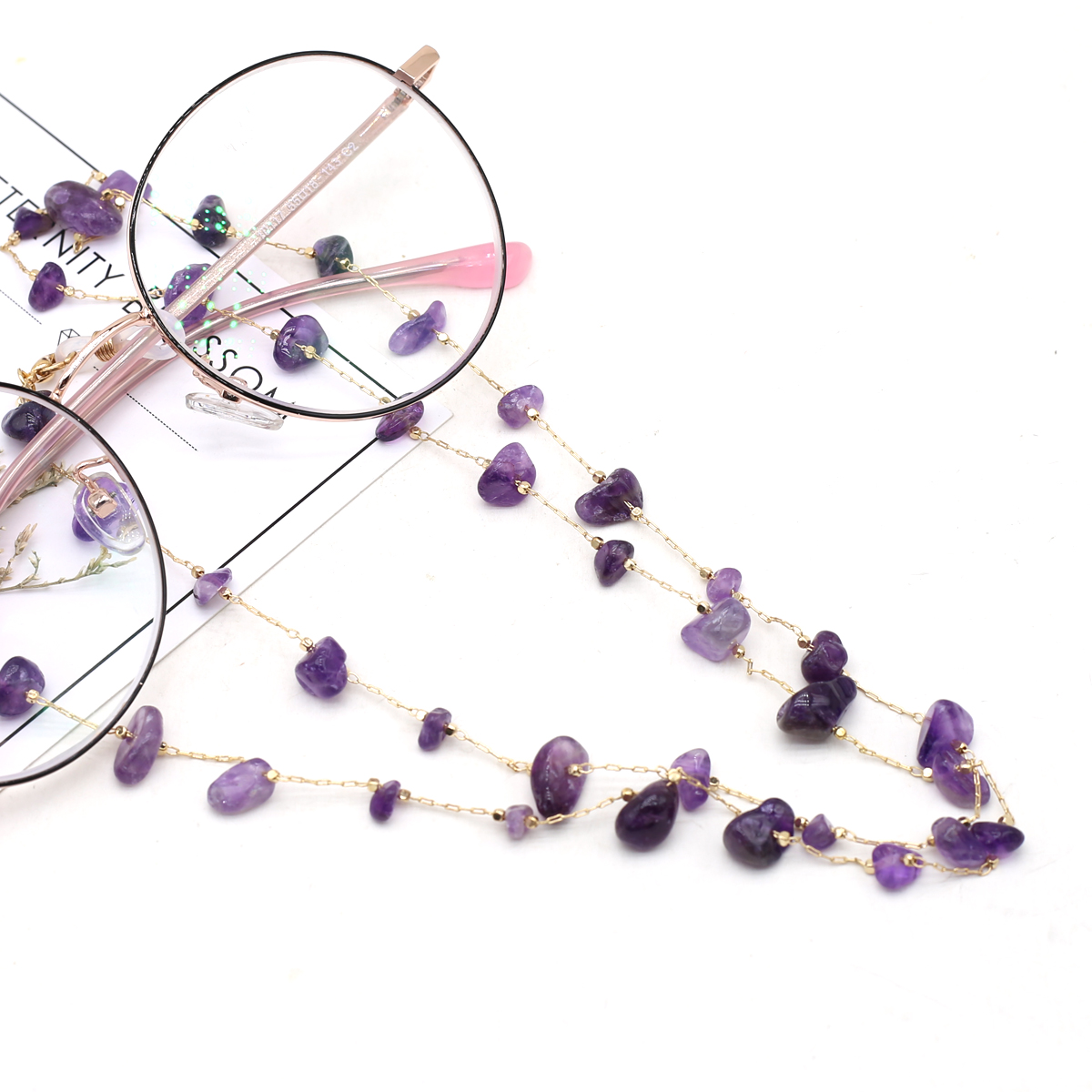 Natural Amethyst Stone Beaded  - Men Accessories Chain 评论和价格