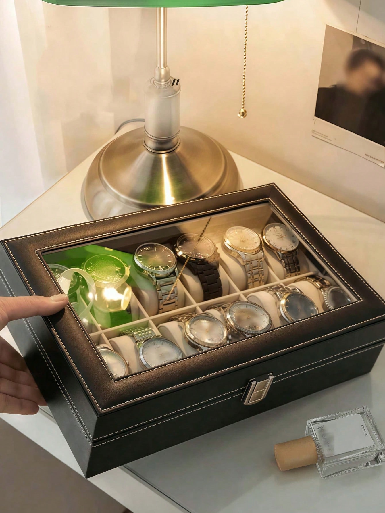 Leather Watch Box with Lock, L - Men Accessories Organiser 评论和价格