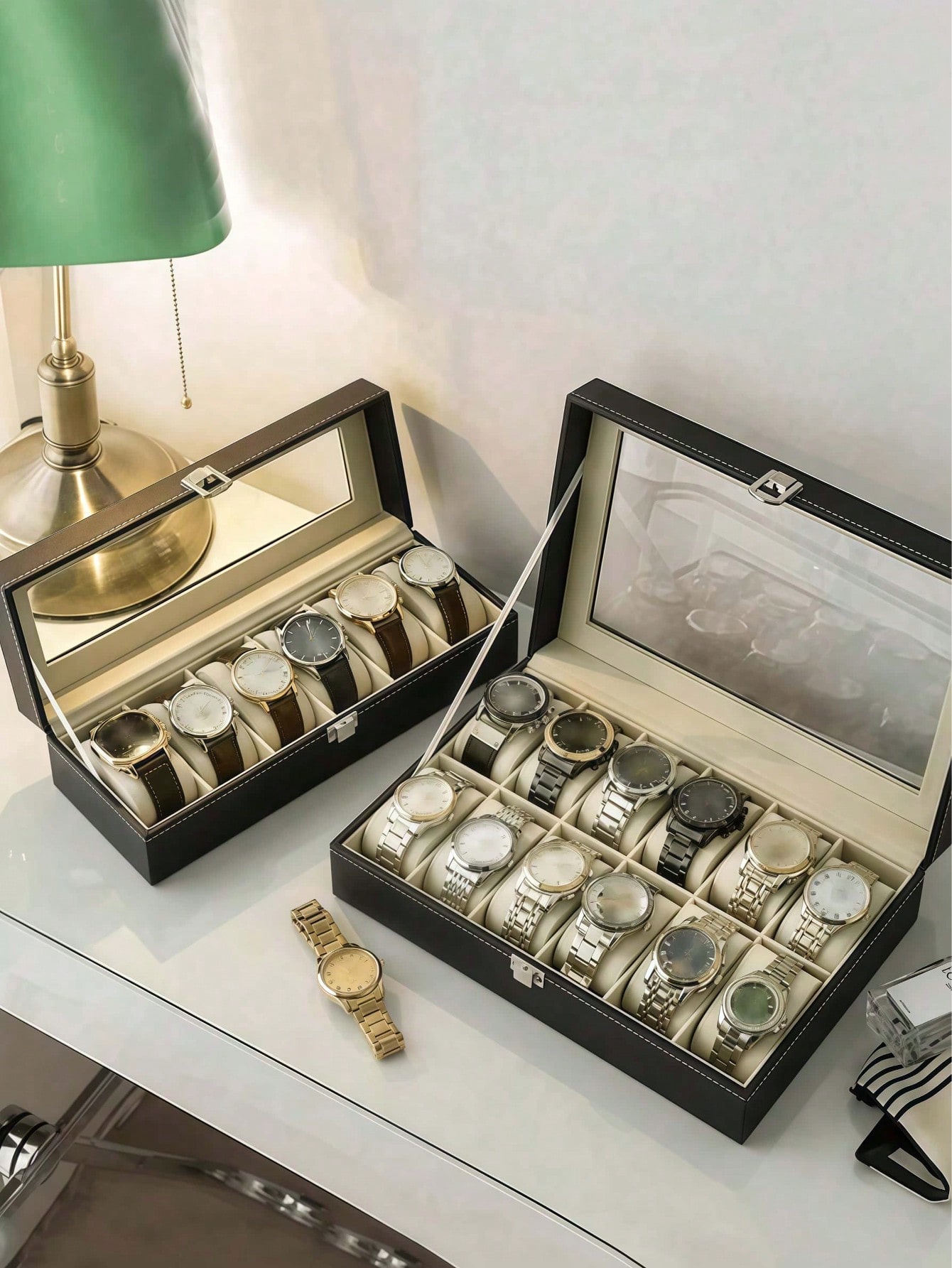 Leather Watch Box with Lock, L - Men Accessories Organiser 评论和价格