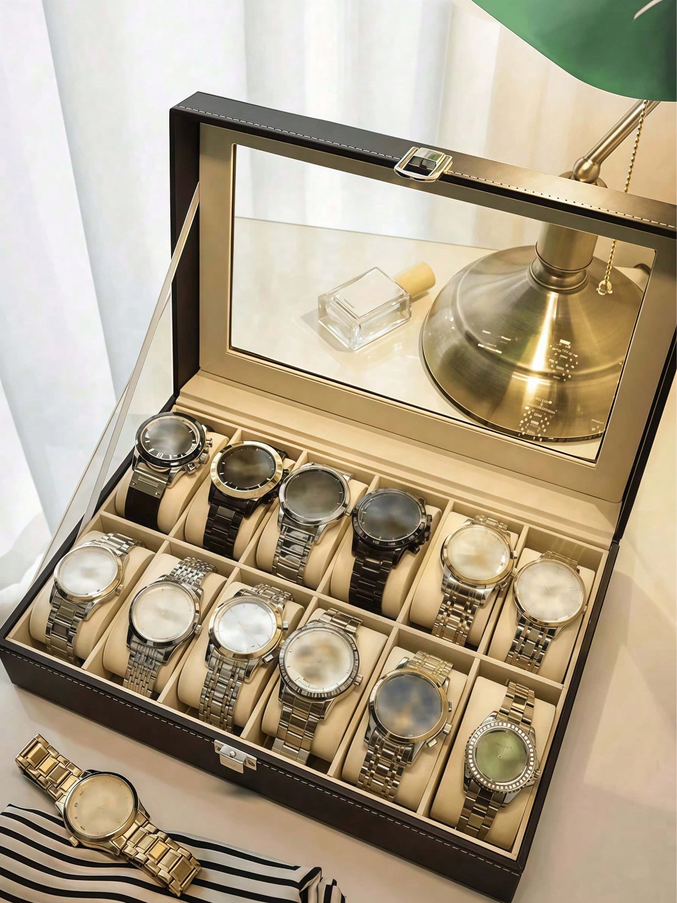 Leather Watch Box with Lock, L - Men Accessories Organiser 评论和价格
