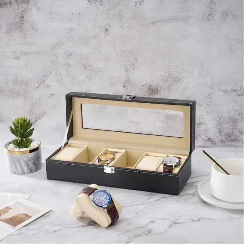 PU Leather Watch Box with Glas - Men Accessories Organiser 评论和价格