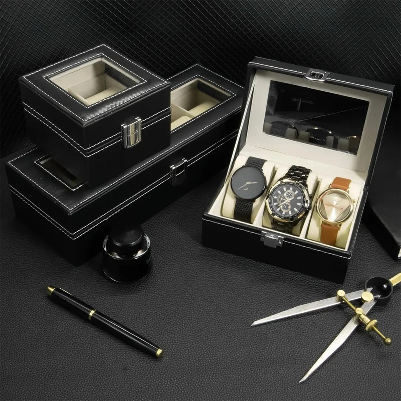 PU Leather Watch Box with Glas - Men Accessories Organiser 评论和价格