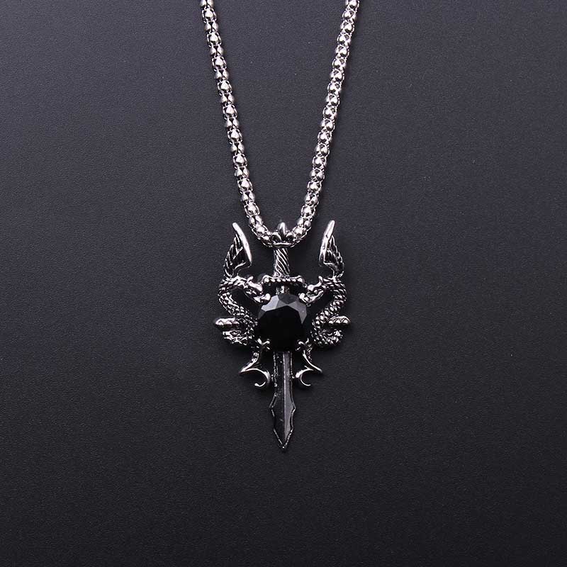 Double Dragon Black Gem Cross  - Men Accessories Necklace 评论和价格