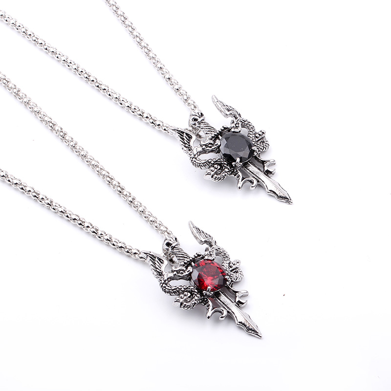 Double Dragon Black Gem Cross  - Men Accessories Necklace 评论和价格