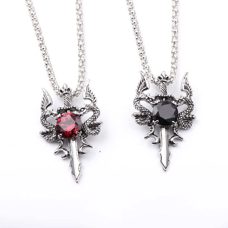 Double Dragon Black Gem Cross  - Men Accessories Necklace 评论和价格