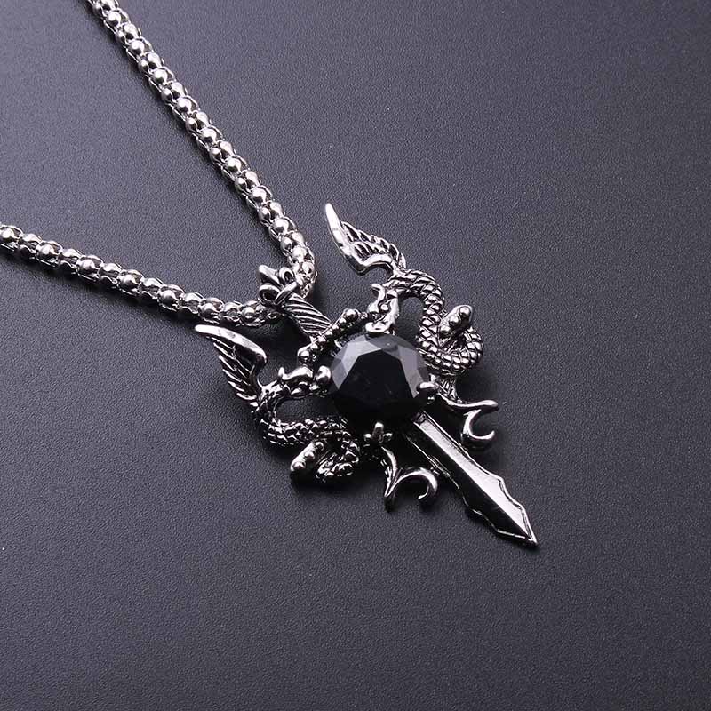 Double Dragon Black Gem Cross  - Men Accessories Necklace 评论和价格